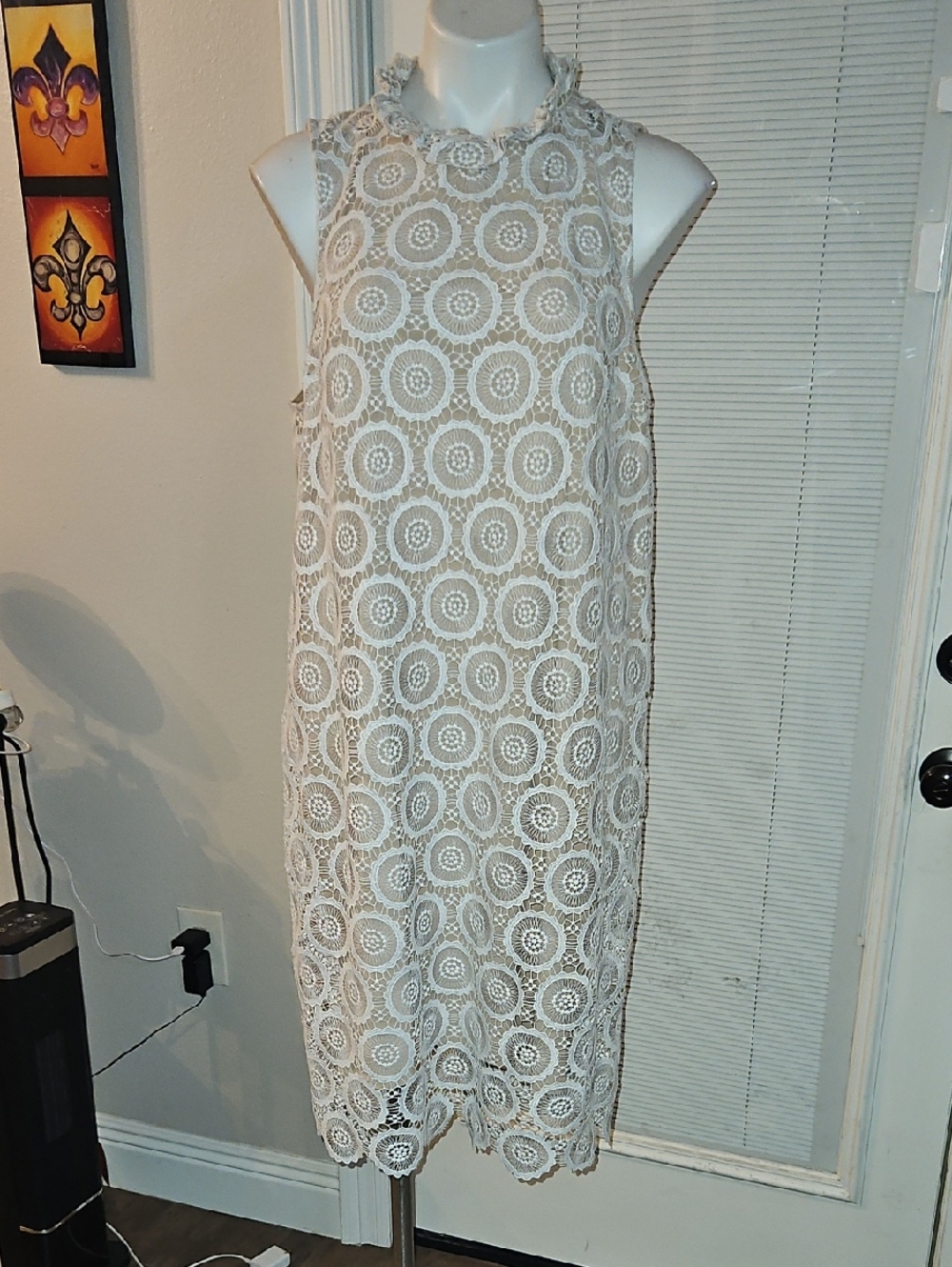 Preston & York Cream Sleeveless Lace Midi Dress with Ruffled Neck